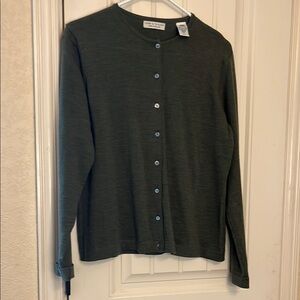 Lord & Taylor Italian Merino Wool Green Cardigan